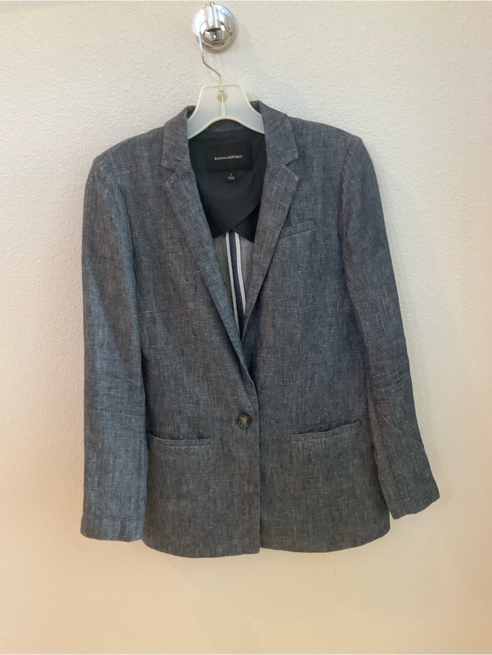 Banana Republic 100% Linen Unlined Denim Navy Blue Blazer 2
